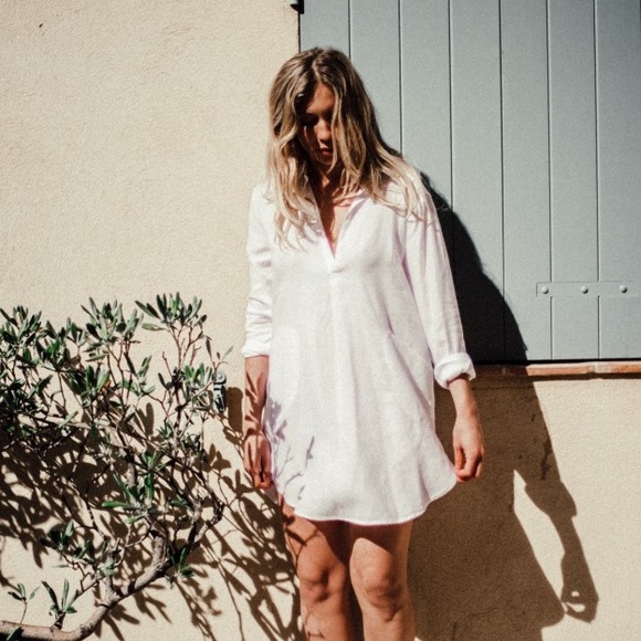 🇫🇷 NWT Summer Breeze White Linen Tunic Beach Dress - Picture 2 of 4